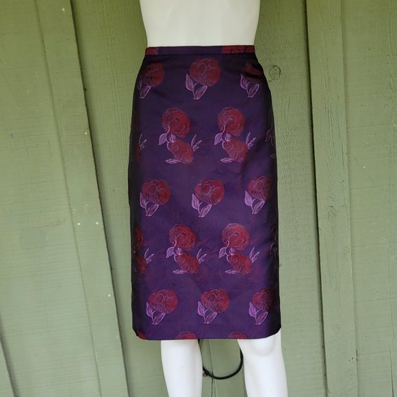 CYNTHIA HOWIE Maggy Boutique Purple Brocade Floral Skirt Suit 14 - Picture 2 of 6